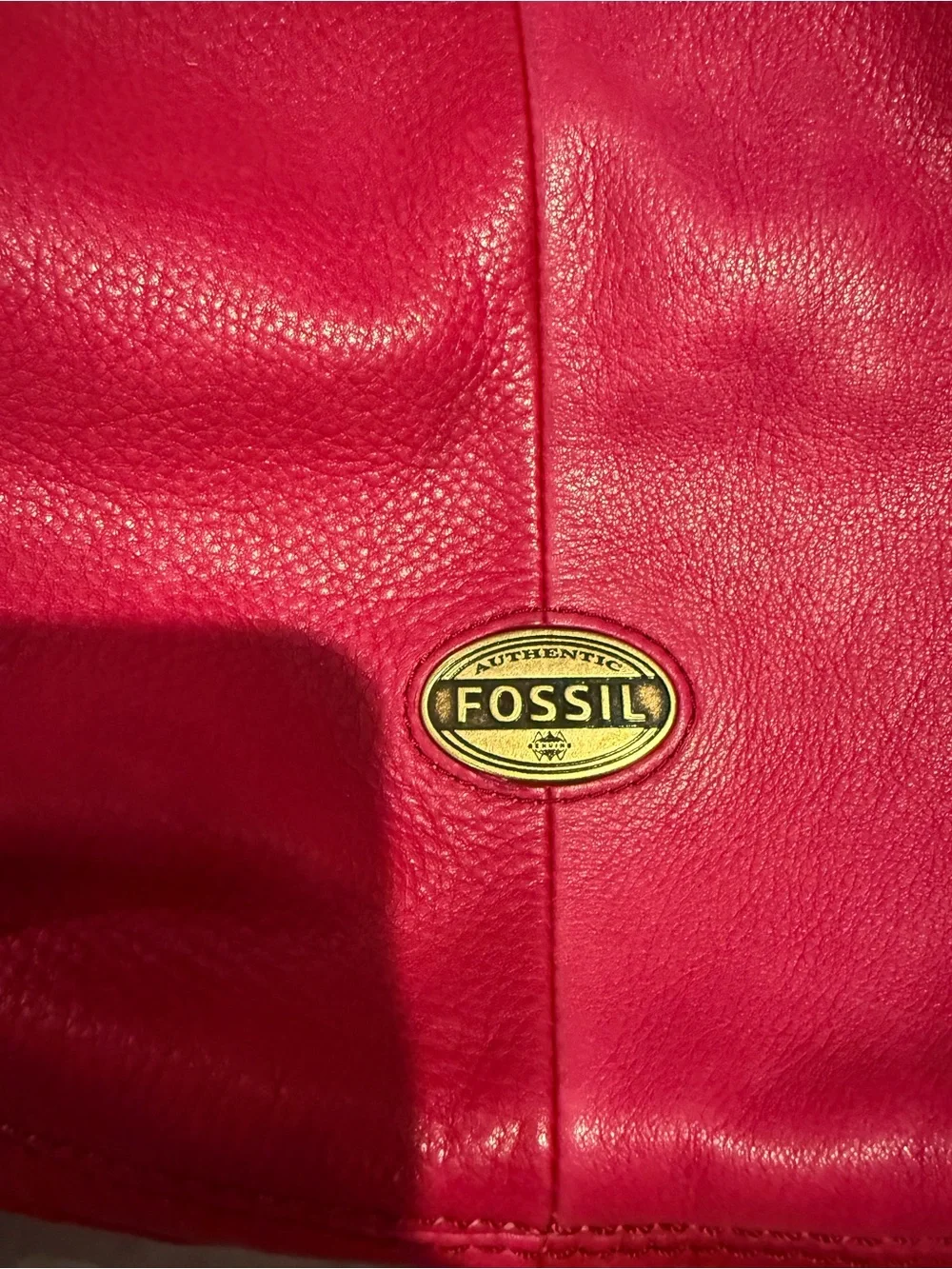 Fossil Hot Pink Leather Tote with Gold Logo